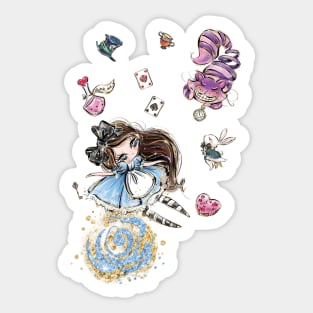 Kawaii Alice falling through Wonderland Sticker